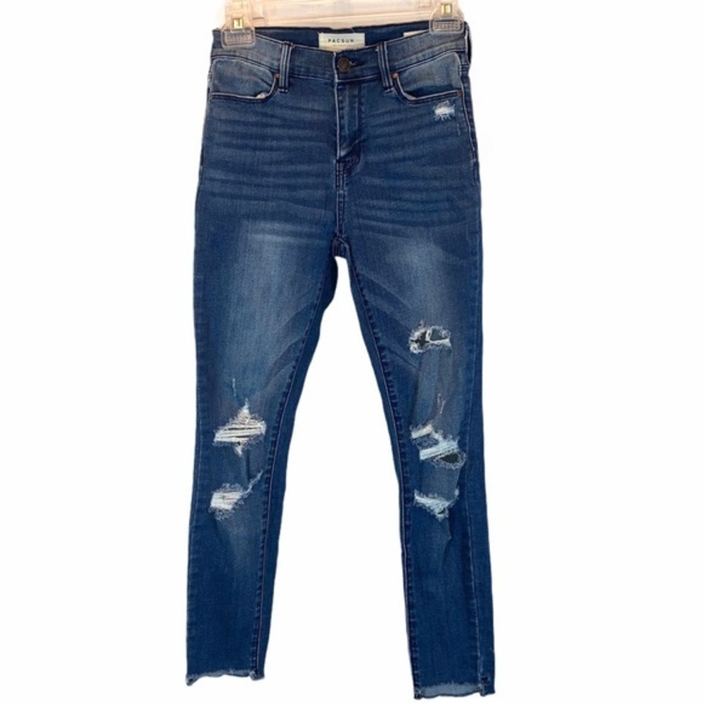 Pac Sun 24 faded blue high rise distressed jegging